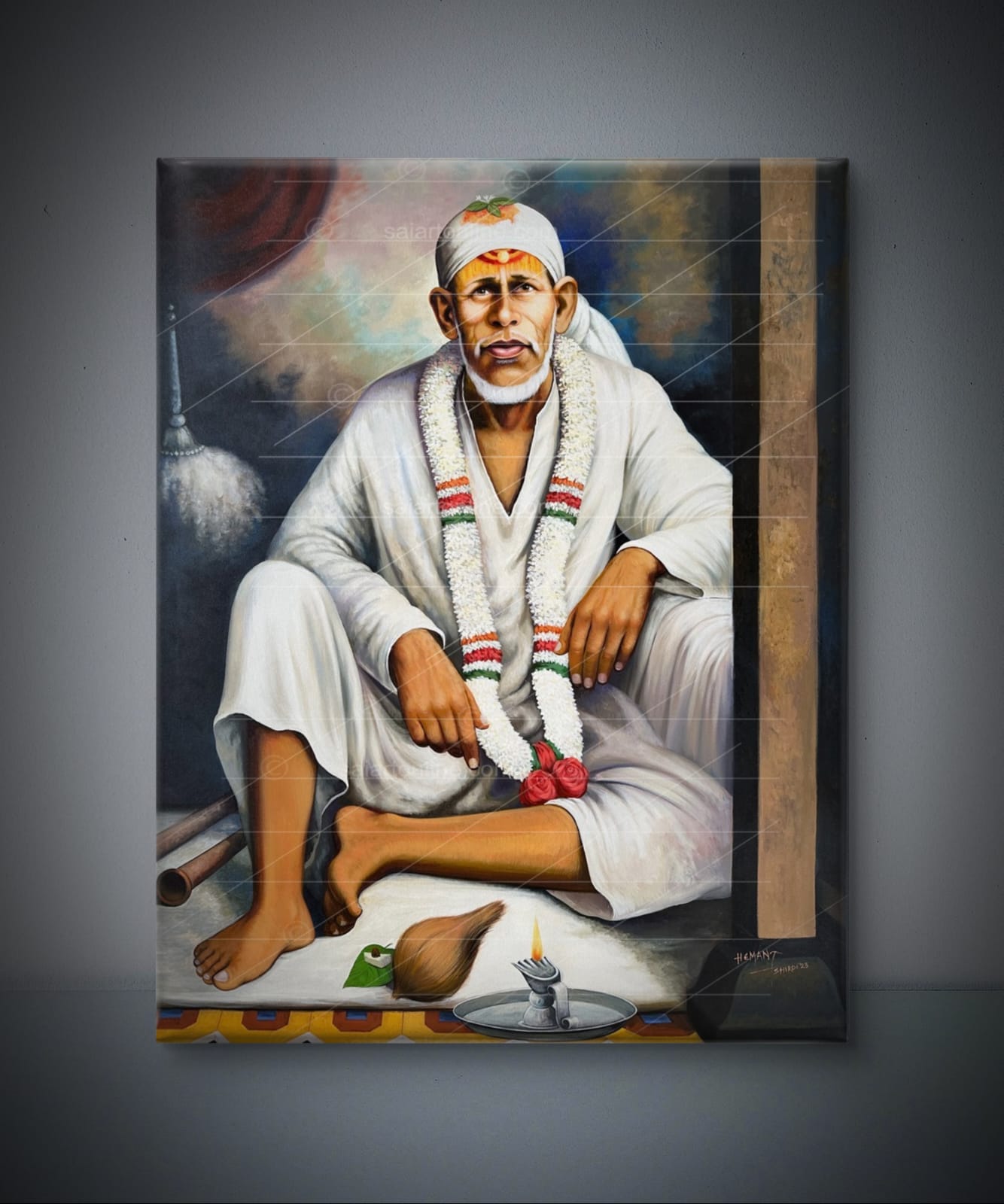 Shirdi Sai Baba  Dwarkamai Hand Painting Canvas Reprint photo, Picture/Poster